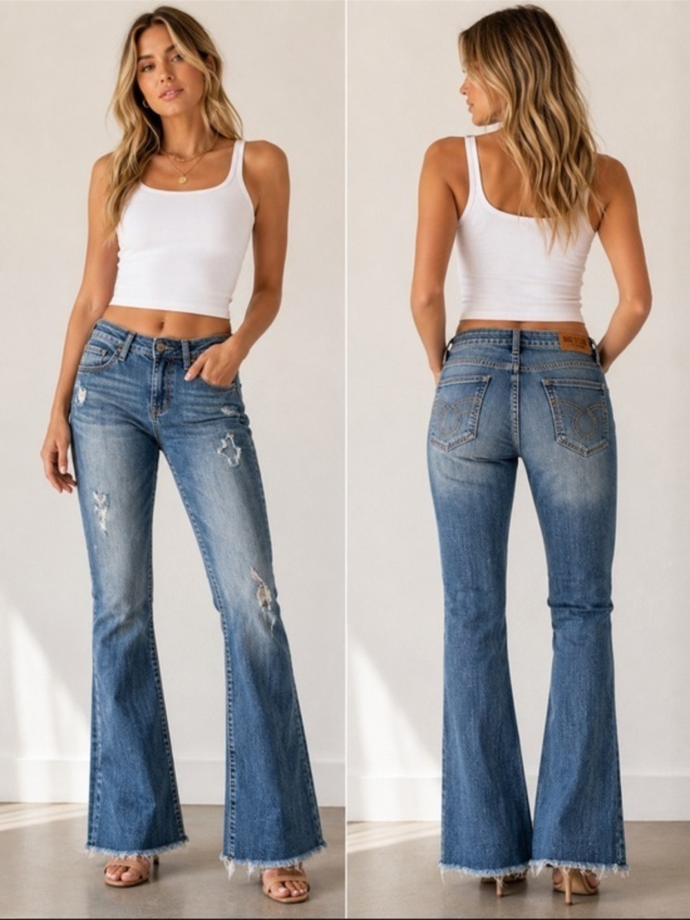 Big Star Quik Katie Distressed Raw Hem Flare Jeans Size 26R